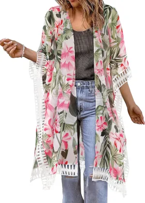 BB&KK Kimonos for Women Swimsuit Coverups Long Beach Cover Up Floral Swimwear Summer Cardigan Boho Resort Wear 2025