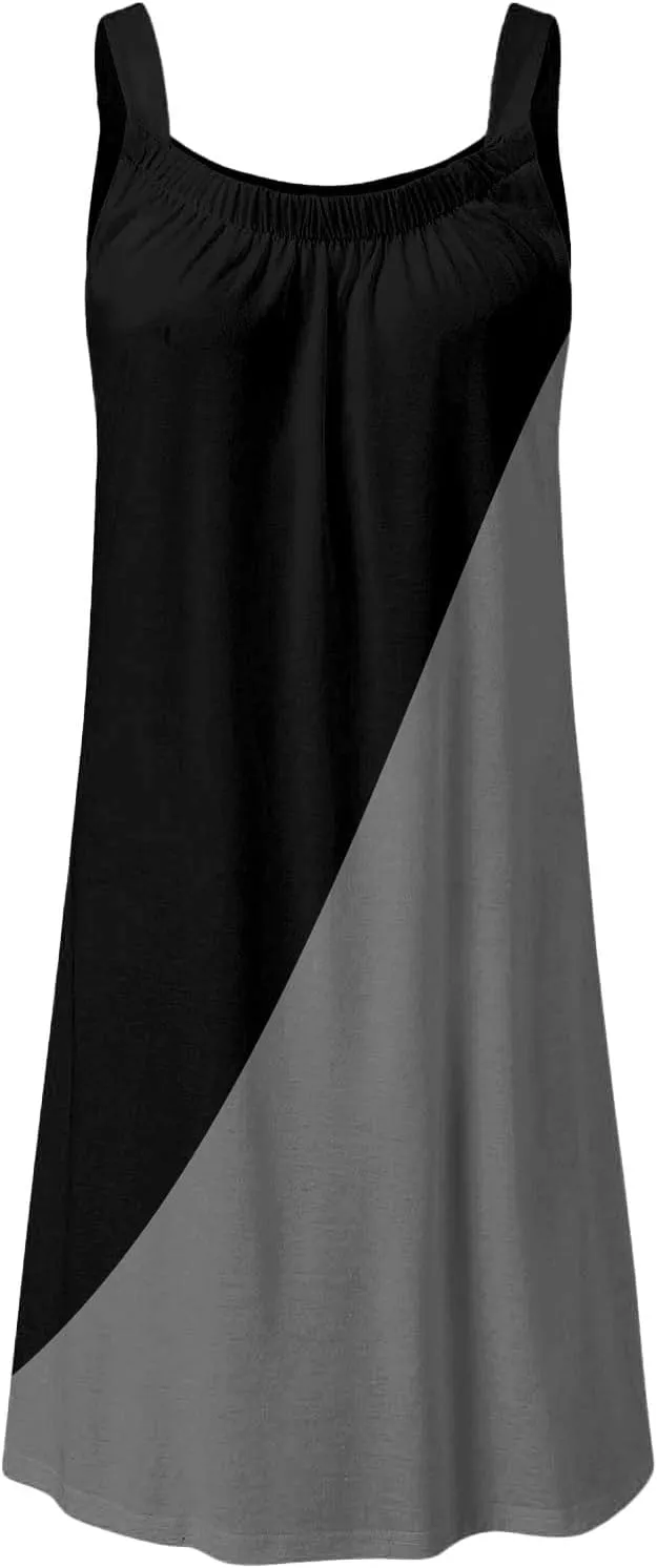 Beach Dress for Women Sleeveless Crewneck Boho Dresses Pleated Flowy Short Vacation Sundress Swimwear Cover Ups