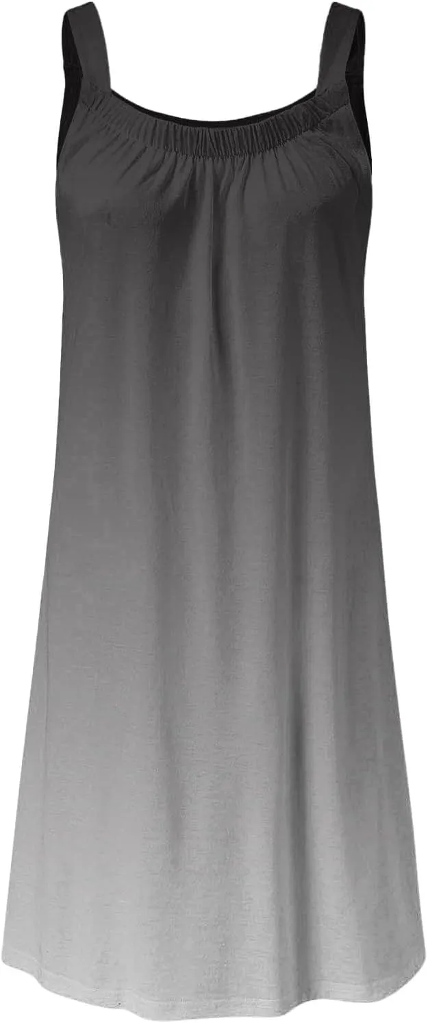Beach Dress for Women Sleeveless Crewneck Boho Dresses Pleated Flowy Short Vacation Sundress Swimwear Cover Ups