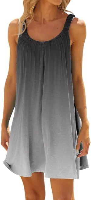 Beach Dress for Women Sleeveless Crewneck Boho Dresses Pleated Flowy Short Vacation Sundress Swimwear Cover Ups