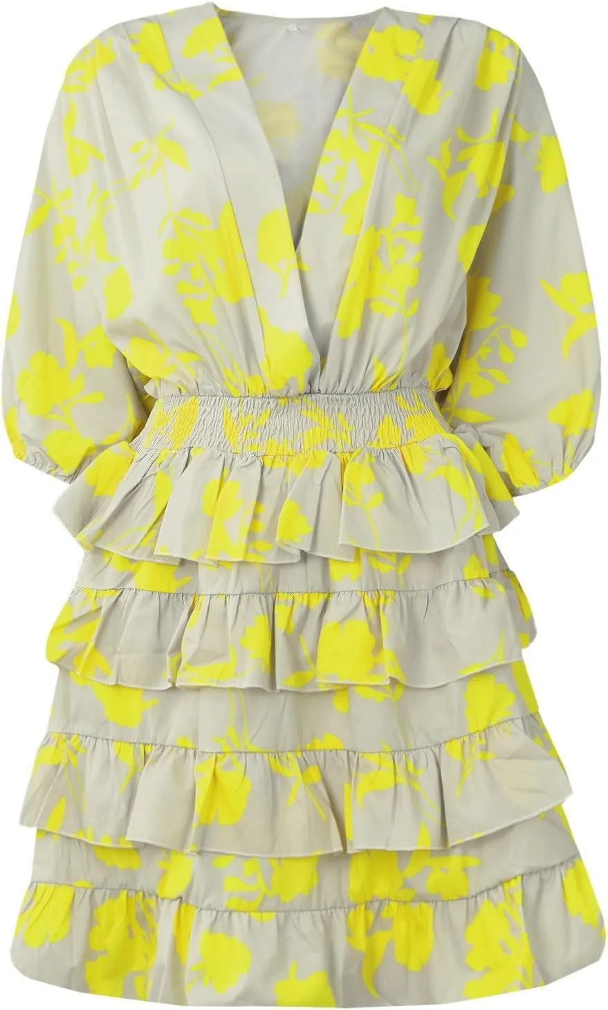 Beach Dresses for Women Vacation Short Batwing Sleeve V Neck Summer Trendy Dress Ruffle Boho Mini Sundress