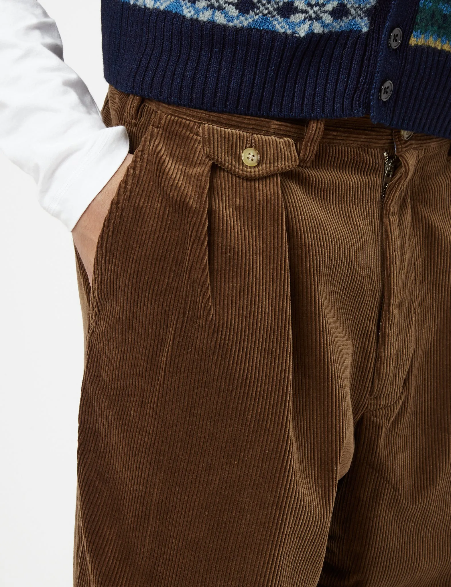 Beams Plus 2 Pleat Corduroy Pants - Golden Brown