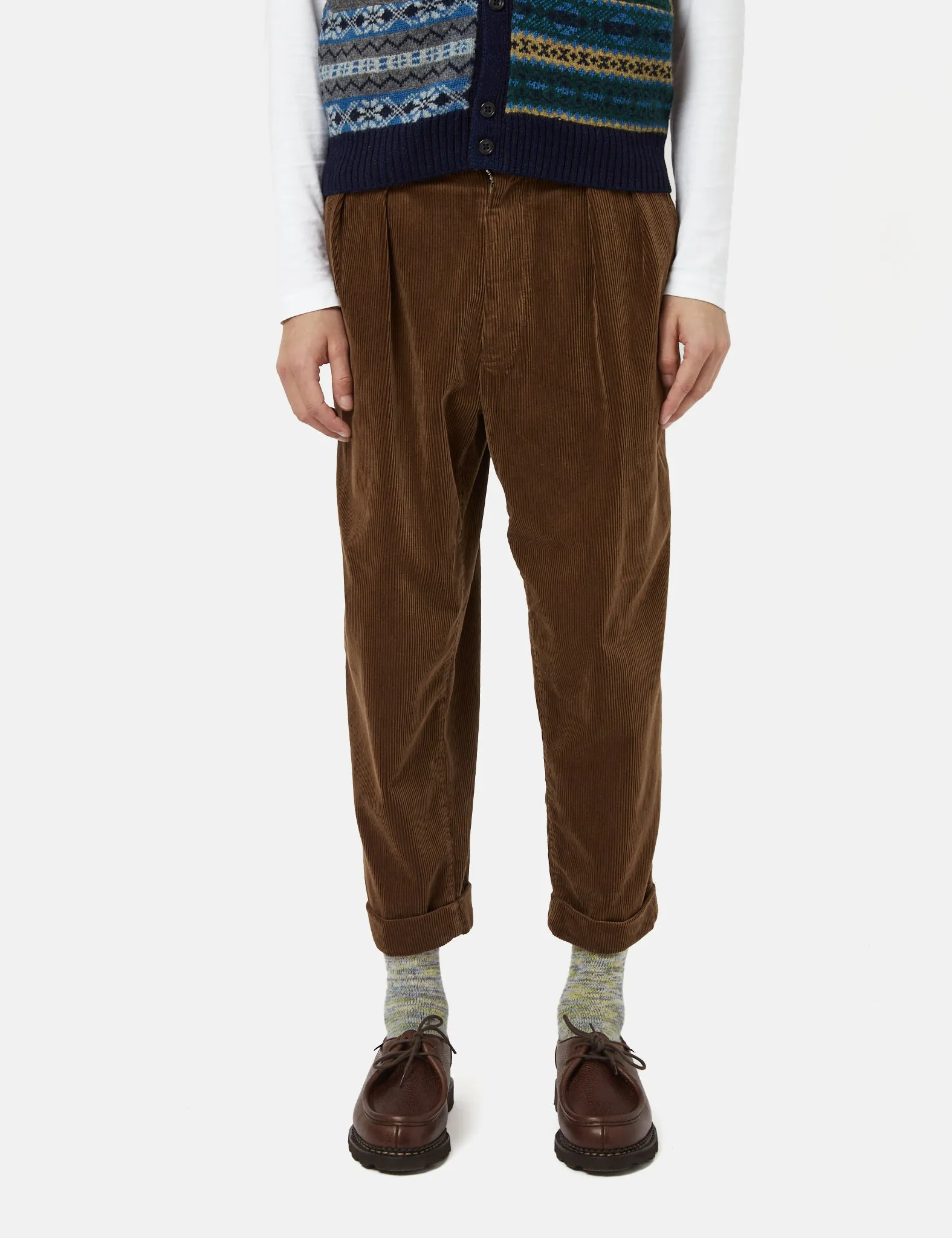 Beams Plus 2 Pleat Corduroy Pants - Golden Brown