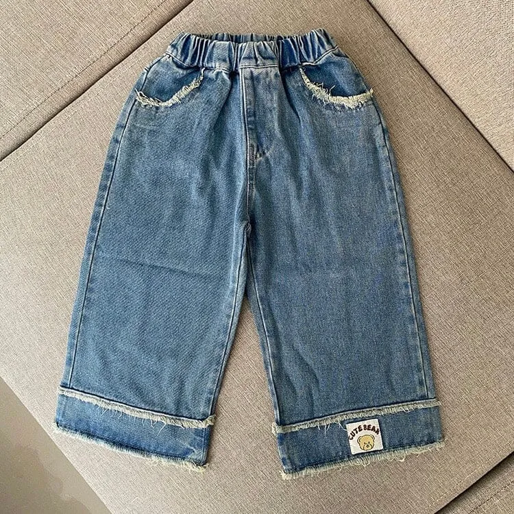 Bear Rough Edge Distressed Wide-Leg Jeans