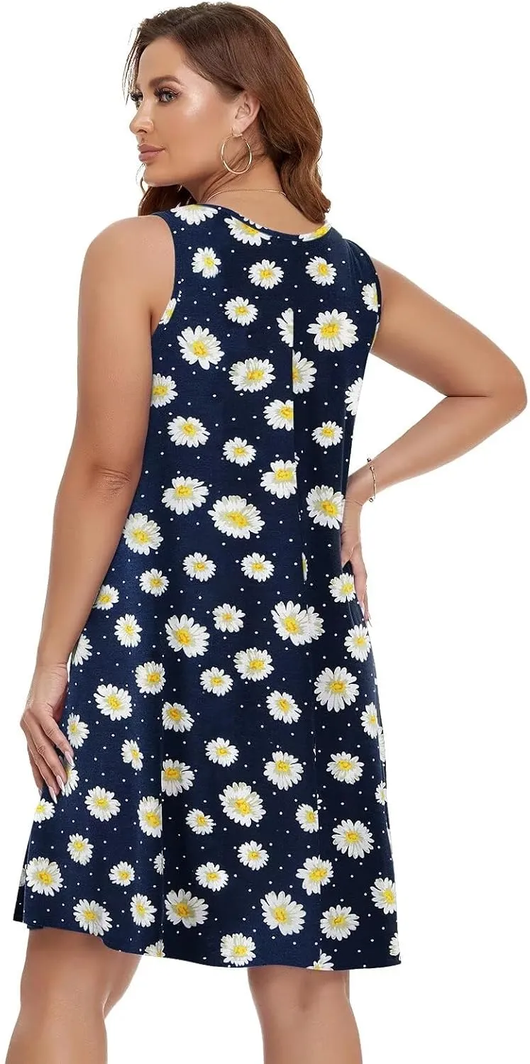 BELAROI Women Casual Summer Beach Dresses Plus Size Sundress V Neck Pockets Swing Tank Dress Cover Ups