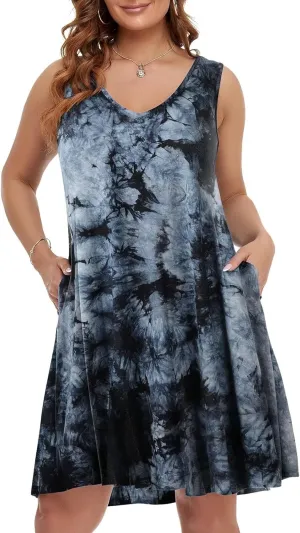 BELAROI Women Casual Summer Beach Dresses Plus Size Sundress V Neck Pockets Swing Tank Dress Cover Ups