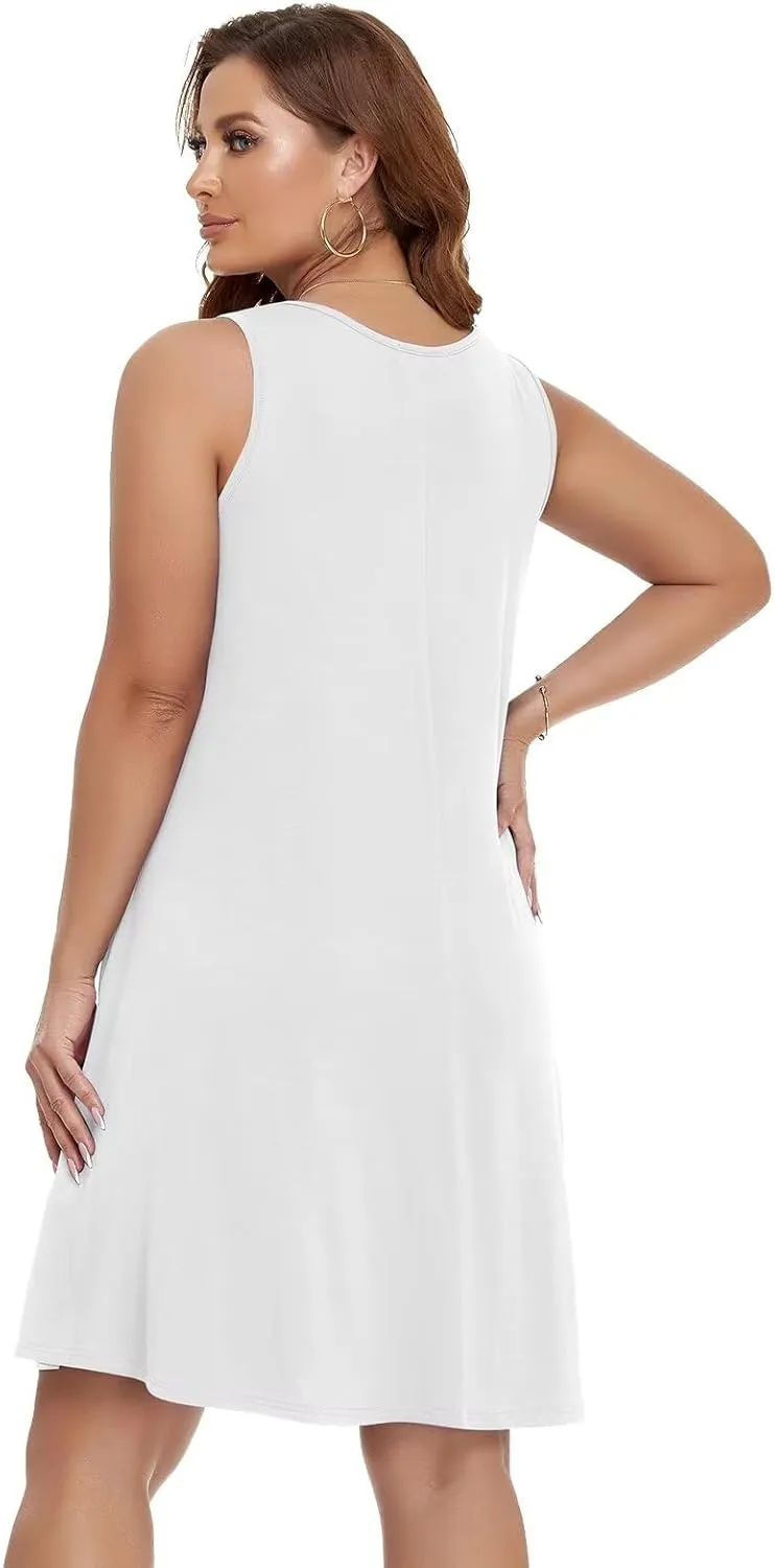 BELAROI Women Casual Summer Beach Dresses Plus Size Sundress V Neck Pockets Swing Tank Dress Cover Ups