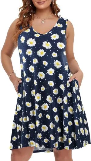 BELAROI Women Casual Summer Beach Dresses Plus Size Sundress V Neck Pockets Swing Tank Dress Cover Ups