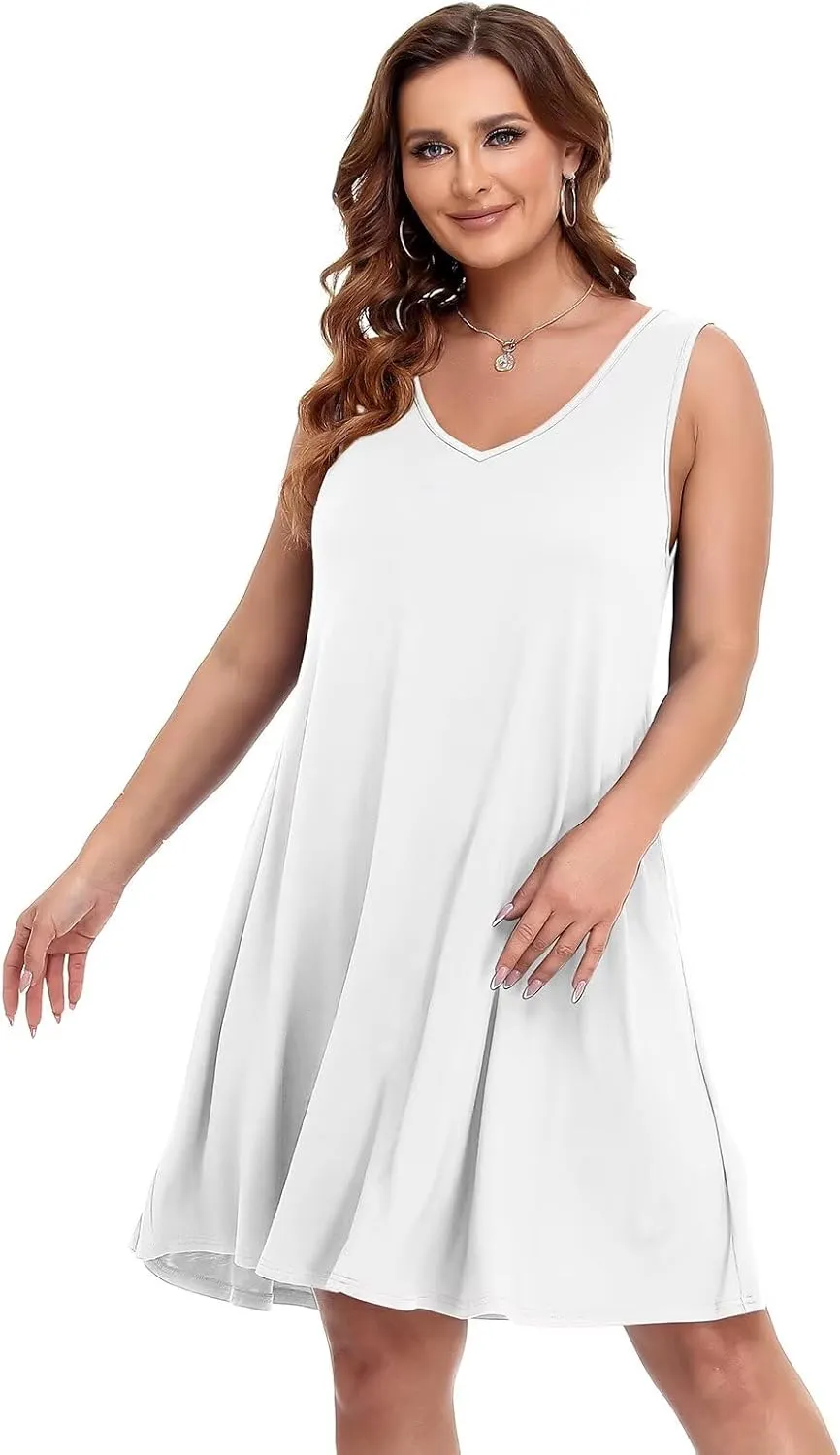 BELAROI Women Casual Summer Beach Dresses Plus Size Sundress V Neck Pockets Swing Tank Dress Cover Ups