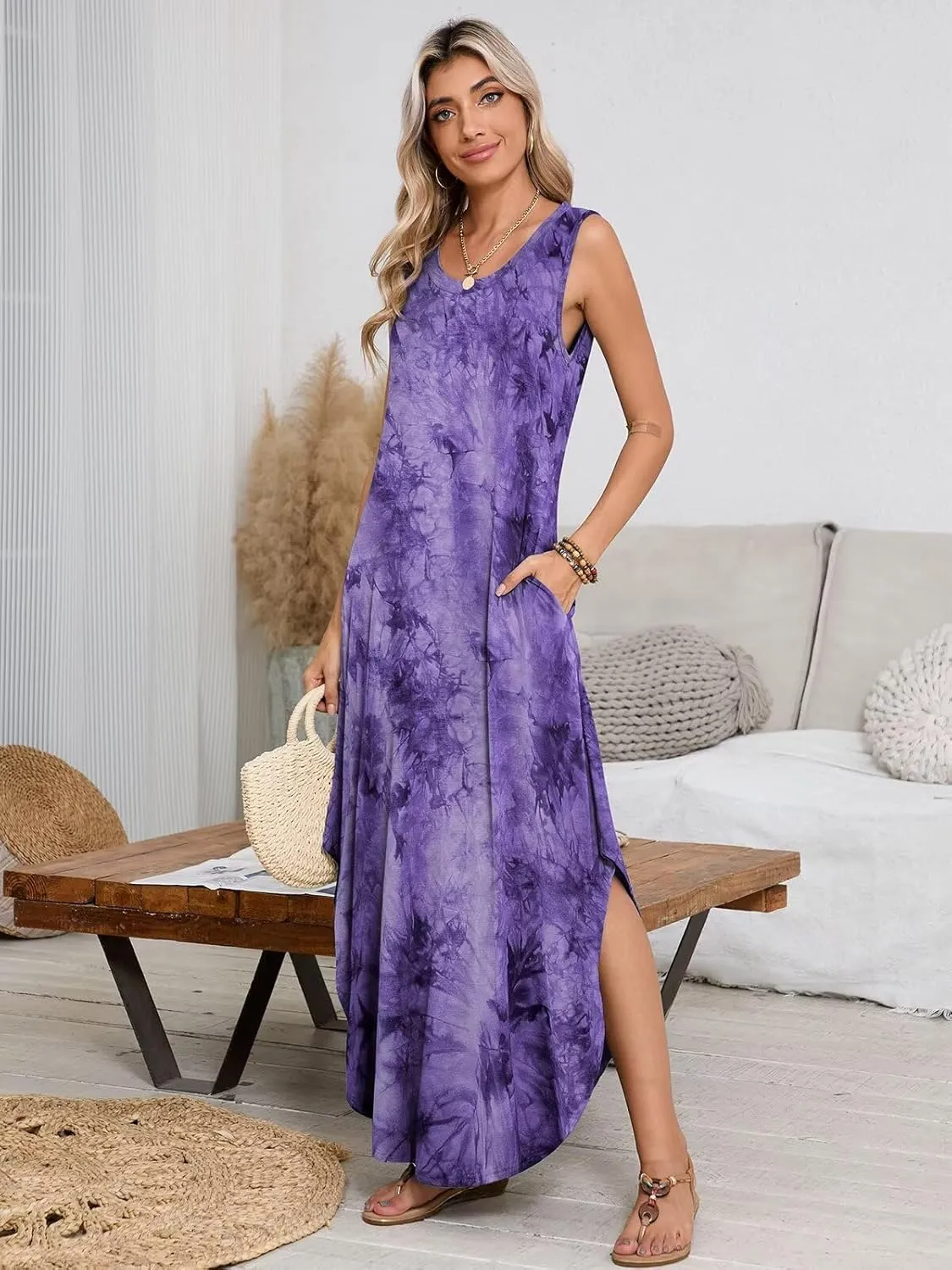 BELAROI Womens Plus Size Maxi Dress Sundress Summer Casual Sleeveless Scoop Neck Pockets Beach Swimsuit Coverup Loose Outfits