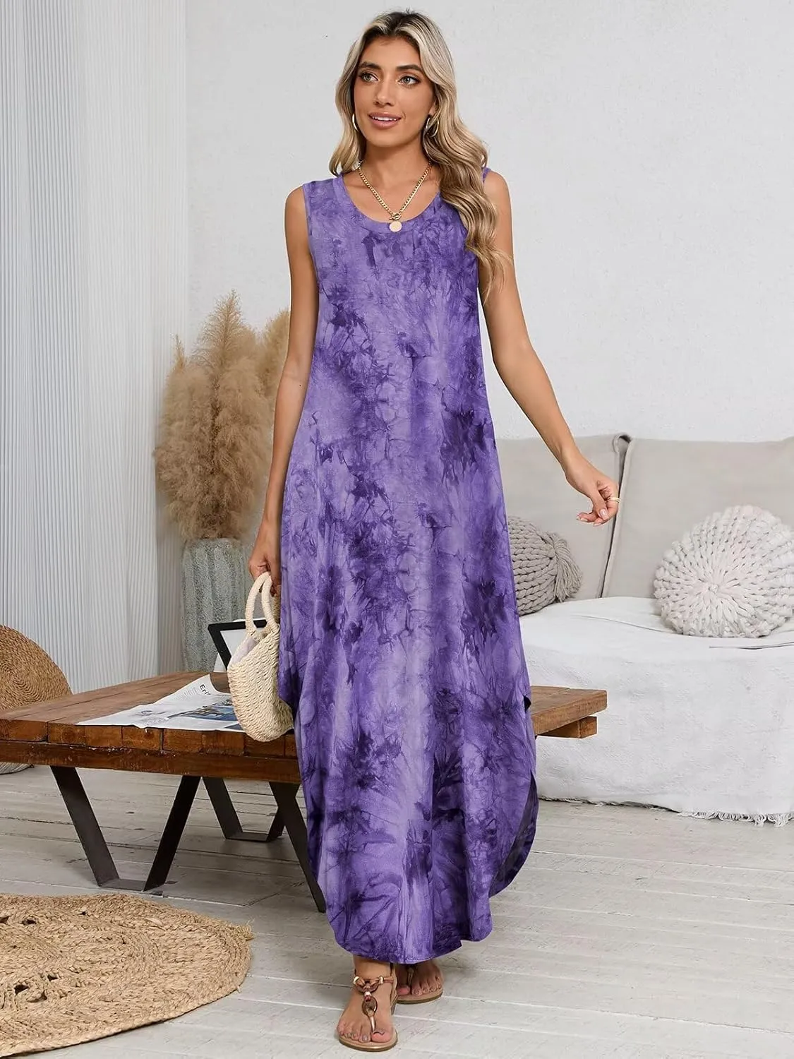 BELAROI Womens Plus Size Maxi Dress Sundress Summer Casual Sleeveless Scoop Neck Pockets Beach Swimsuit Coverup Loose Outfits