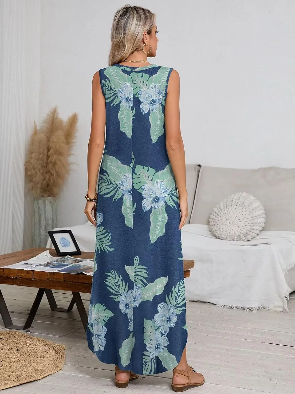 BELAROI Womens Plus Size Maxi Dress Sundress Summer Casual Sleeveless Scoop Neck Pockets Beach Swimsuit Coverup Loose Outfits