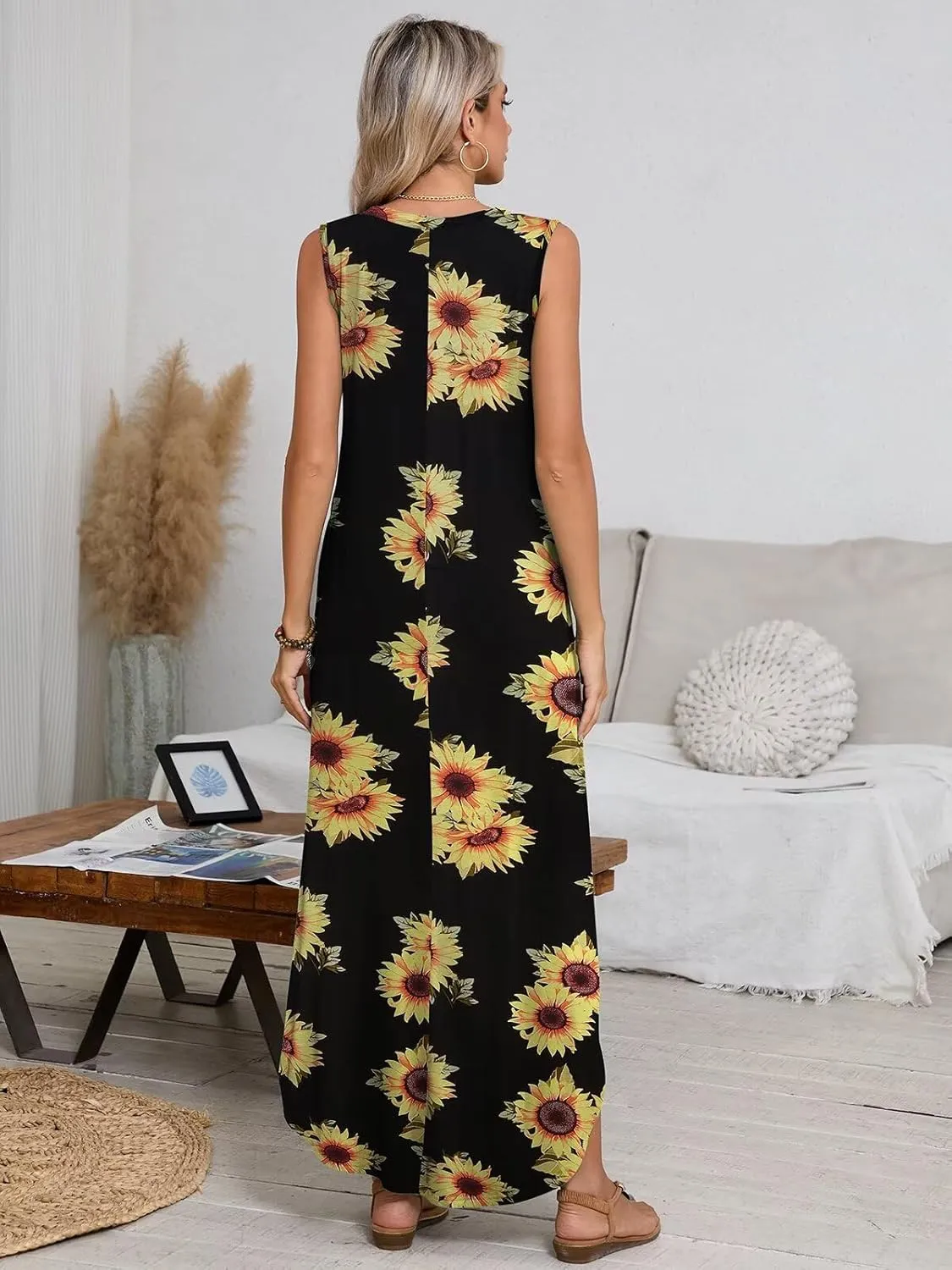 BELAROI Womens Plus Size Maxi Dress Sundress Summer Casual Sleeveless Scoop Neck Pockets Beach Swimsuit Coverup Loose Outfits