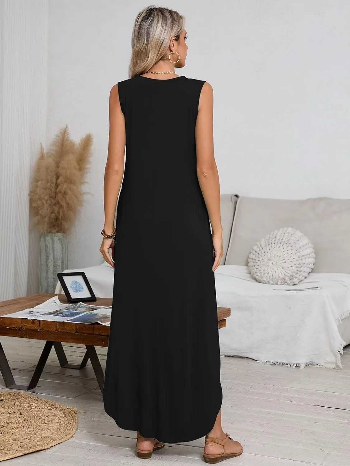 BELAROI Womens Plus Size Maxi Dress Sundress Summer Casual Sleeveless Scoop Neck Pockets Beach Swimsuit Coverup Loose Outfits