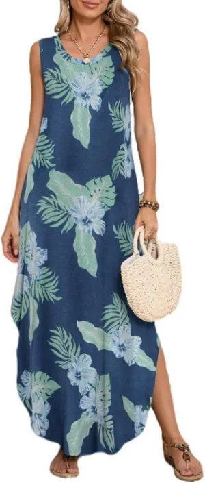 BELAROI Womens Plus Size Maxi Dress Sundress Summer Casual Sleeveless Scoop Neck Pockets Beach Swimsuit Coverup Loose Outfits