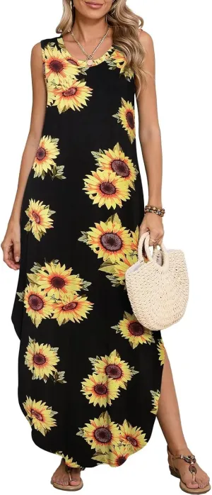 BELAROI Womens Plus Size Maxi Dress Sundress Summer Casual Sleeveless Scoop Neck Pockets Beach Swimsuit Coverup Loose Outfits