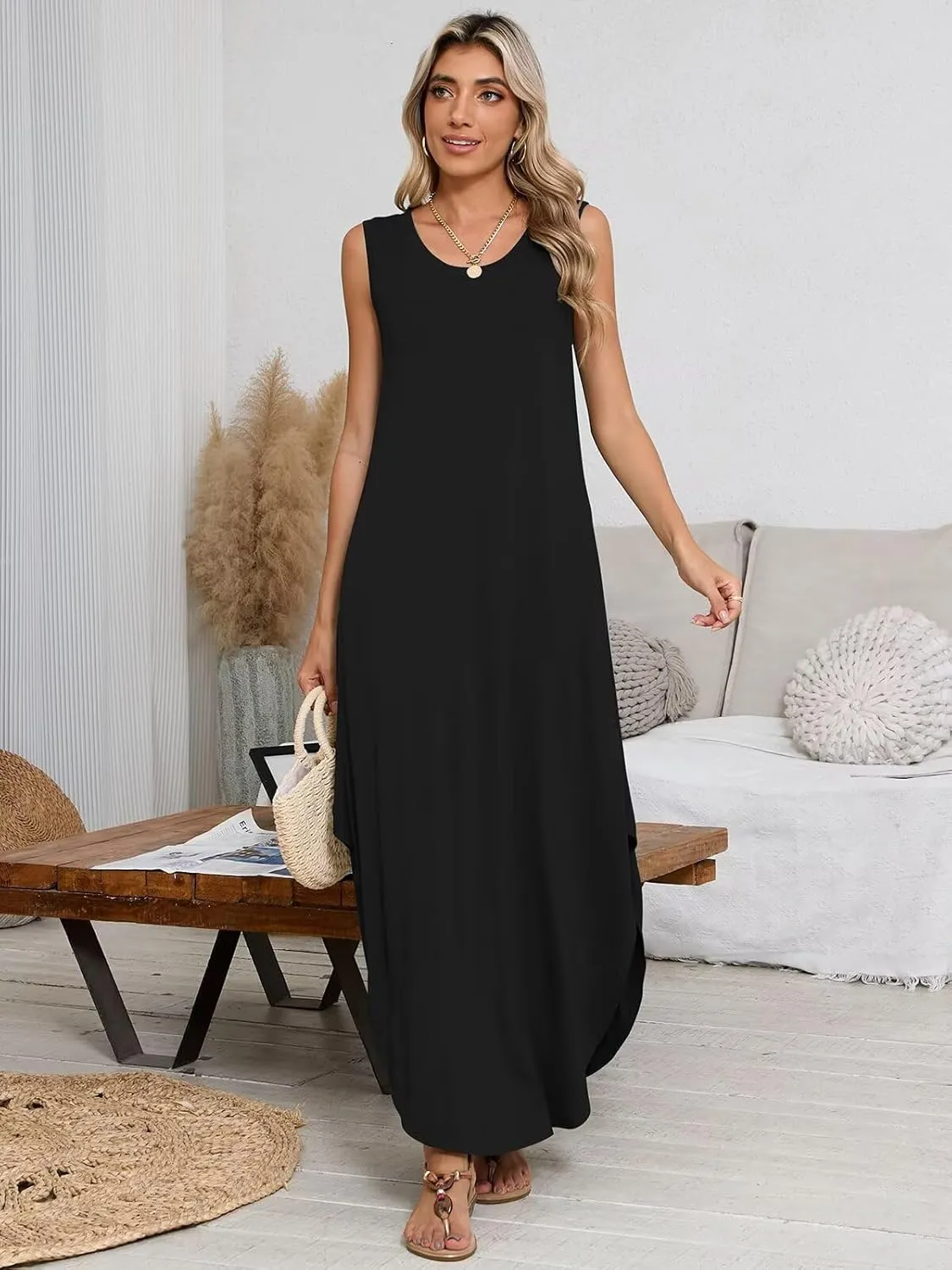 BELAROI Womens Plus Size Maxi Dress Sundress Summer Casual Sleeveless Scoop Neck Pockets Beach Swimsuit Coverup Loose Outfits