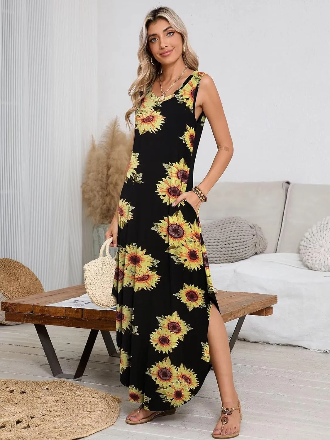 BELAROI Womens Plus Size Maxi Dress Sundress Summer Casual Sleeveless Scoop Neck Pockets Beach Swimsuit Coverup Loose Outfits