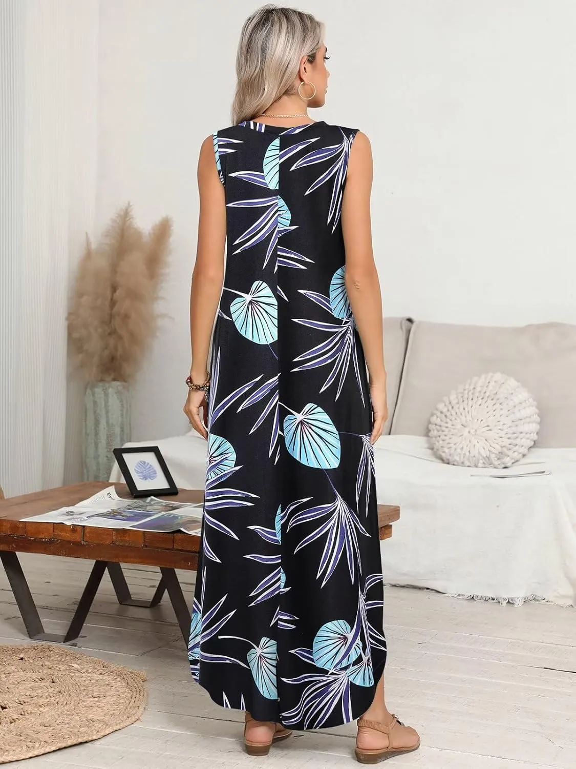 BELAROI Womens Plus Size Maxi Dress Sundress Summer Casual Sleeveless V Neck Pockets Beach Swimsuit Coverup Loose