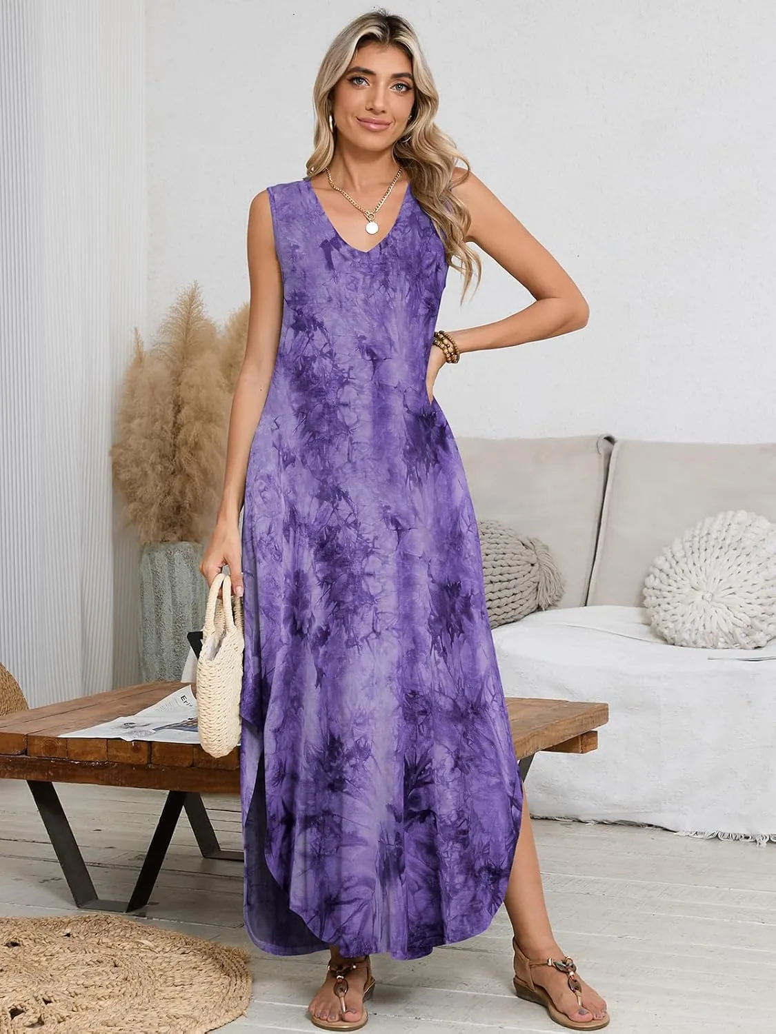 BELAROI Womens Plus Size Maxi Dress Sundress Summer Casual Sleeveless V Neck Pockets Beach Swimsuit Coverup Loose