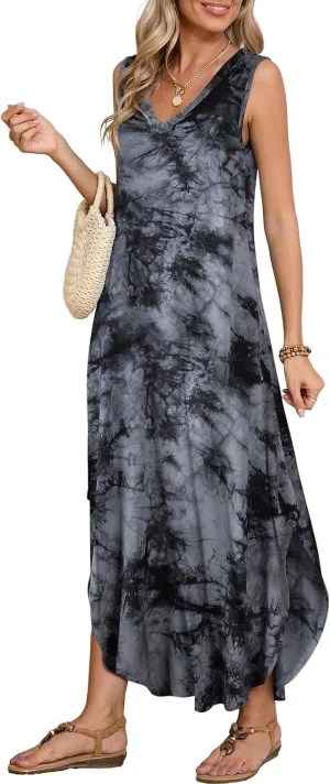 BELAROI Womens Plus Size Maxi Dress Sundress Summer Casual Sleeveless V Neck Pockets Beach Swimsuit Coverup Loose