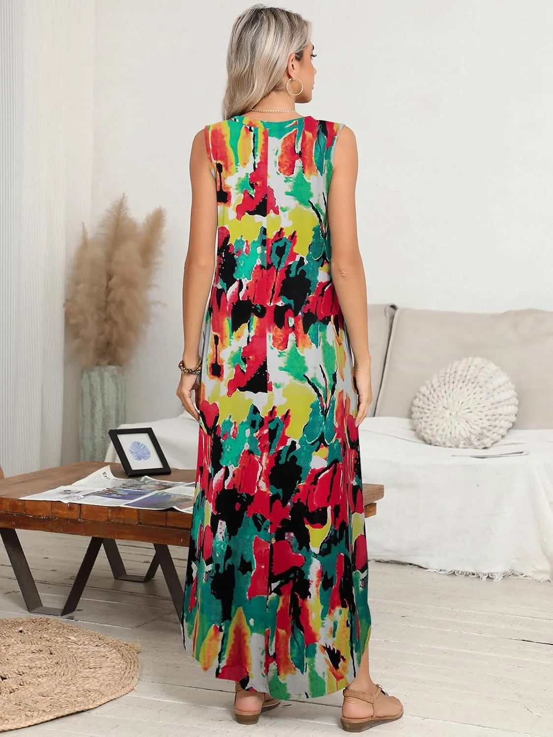 BELAROI Womens Plus Size Maxi Dress Sundress Summer Casual Sleeveless V Neck Pockets Beach Swimsuit Coverup Loose