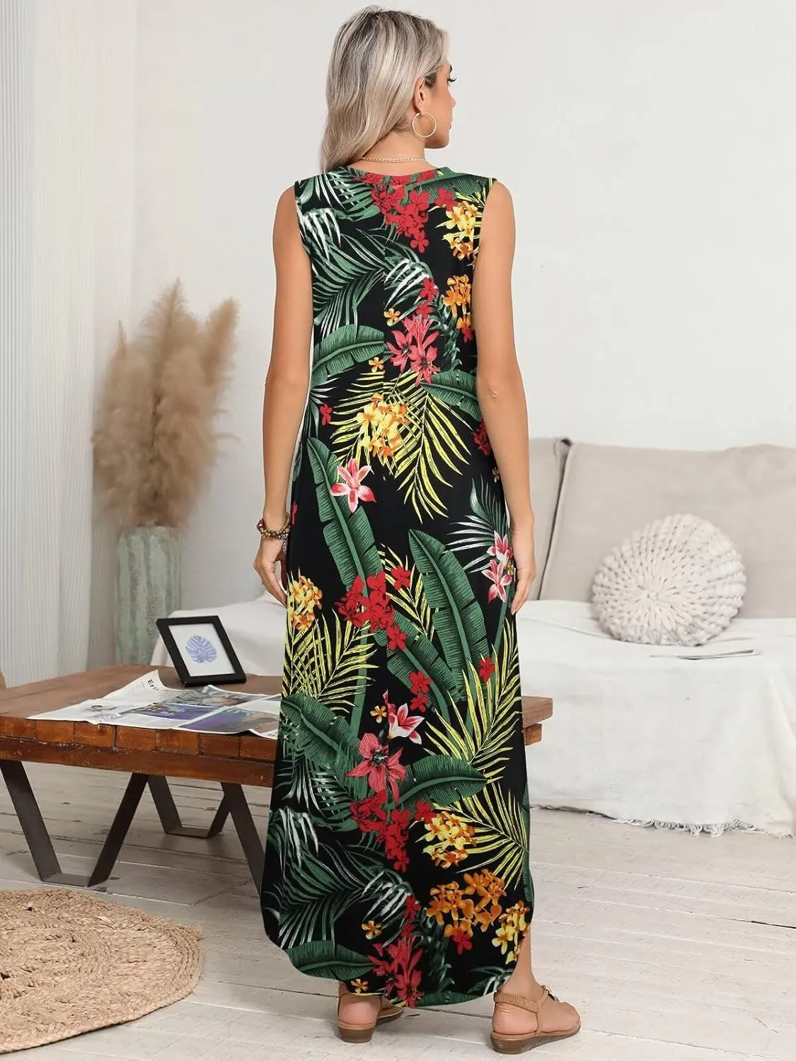 BELAROI Womens Plus Size Maxi Dress Sundress Summer Casual Sleeveless V Neck Pockets Beach Swimsuit Coverup Loose
