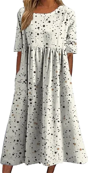 Bengbobar Boho Dress for Women Flowy A Line Midi Dresses Casual Summer Plus Size Polka Dot Vacation Tshirt Dress