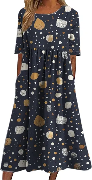 Bengbobar Boho Dress for Women Flowy A Line Midi Dresses Casual Summer Plus Size Polka Dot Vacation Tshirt Dress