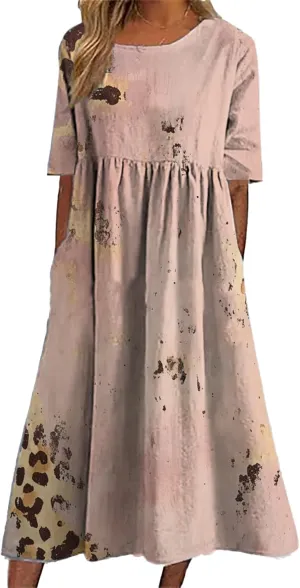 Bengbobar Women's Boho DressFloral Casual Swing Tshirt Midi Dresses with Pockets Linen Summer Plus Size Beach Sundress