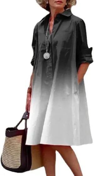 Bengbobar Women's Linen Cotton Shirt Dress Midi Dresses Spring Summer Button-Down Dress Loose A-Line Midi Shift Tunic Dress