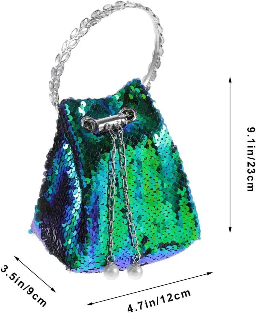 BESTYASH Small Sequin Bucket Bag Mini Crossbody Chain Shoulder Bag (Blue)