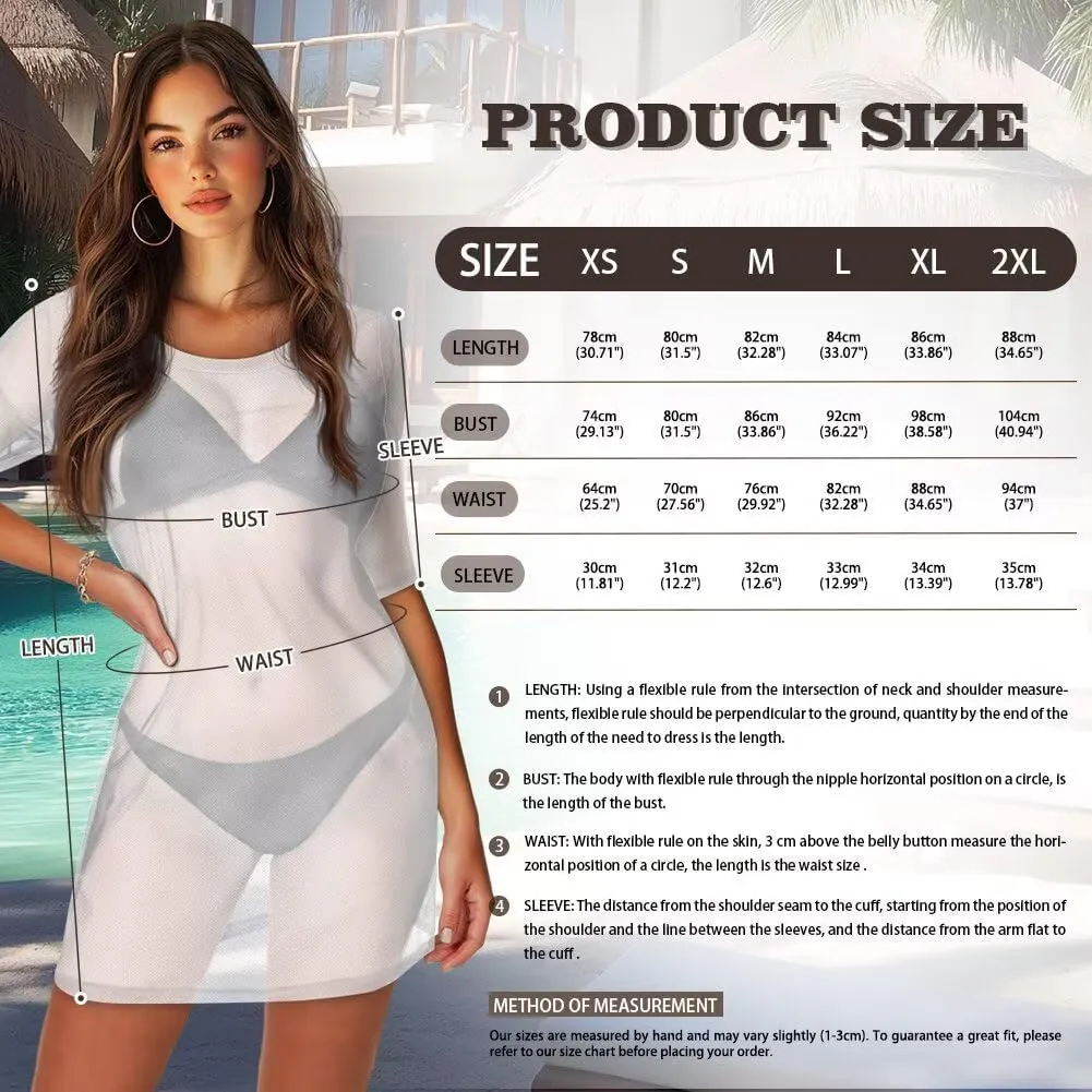 Binienty Women Plus Size Bathing Suit Coverups Fasihon T-Shirt Beach Dress Summer Sheer Bikini Swim Cover Up