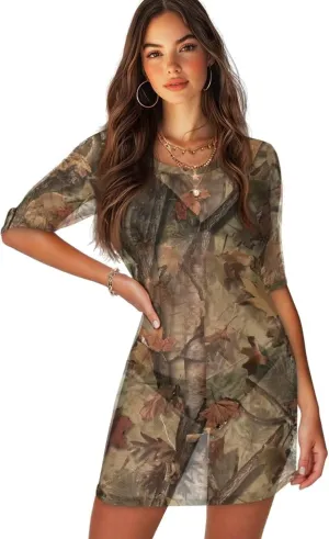 Binienty Women Plus Size Bathing Suit Coverups Fasihon T-Shirt Beach Dress Summer Sheer Bikini Swim Cover Up