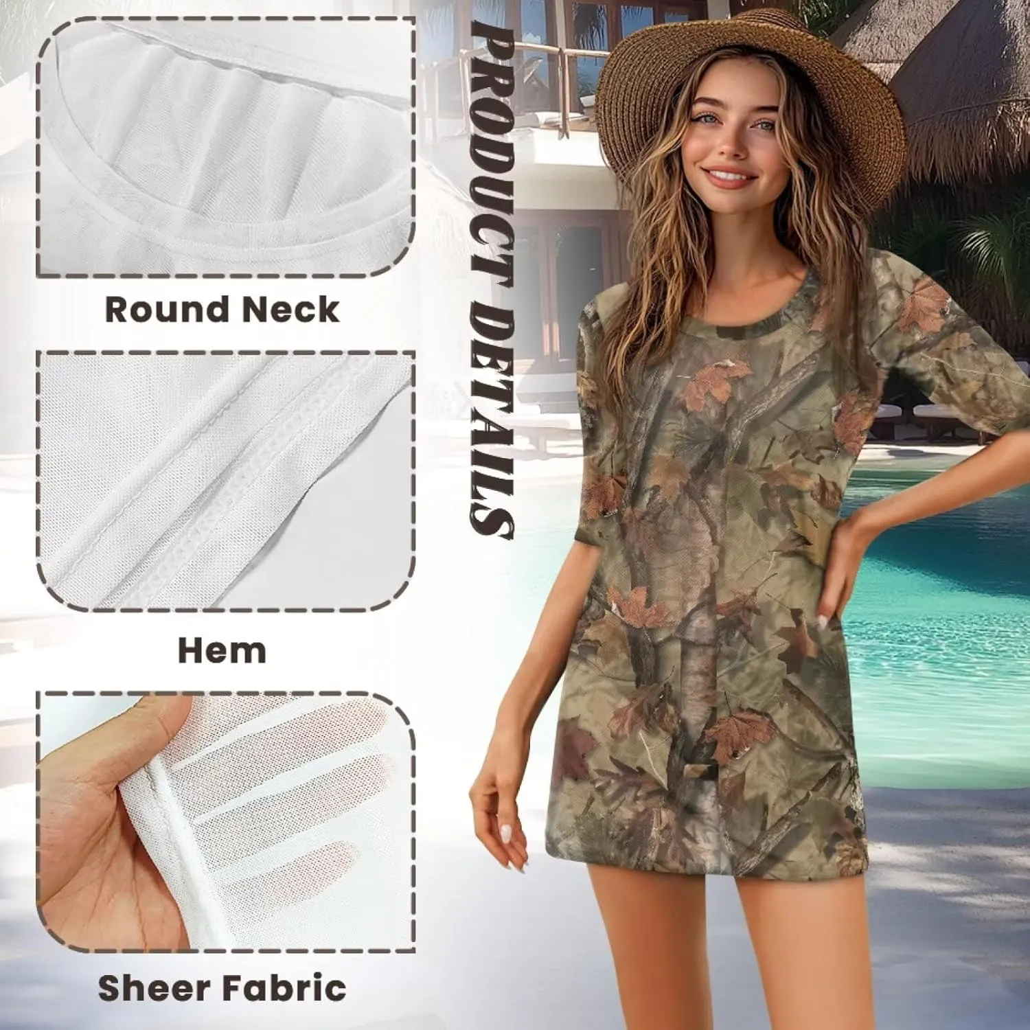 Binienty Women Plus Size Bathing Suit Coverups Fasihon T-Shirt Beach Dress Summer Sheer Bikini Swim Cover Up