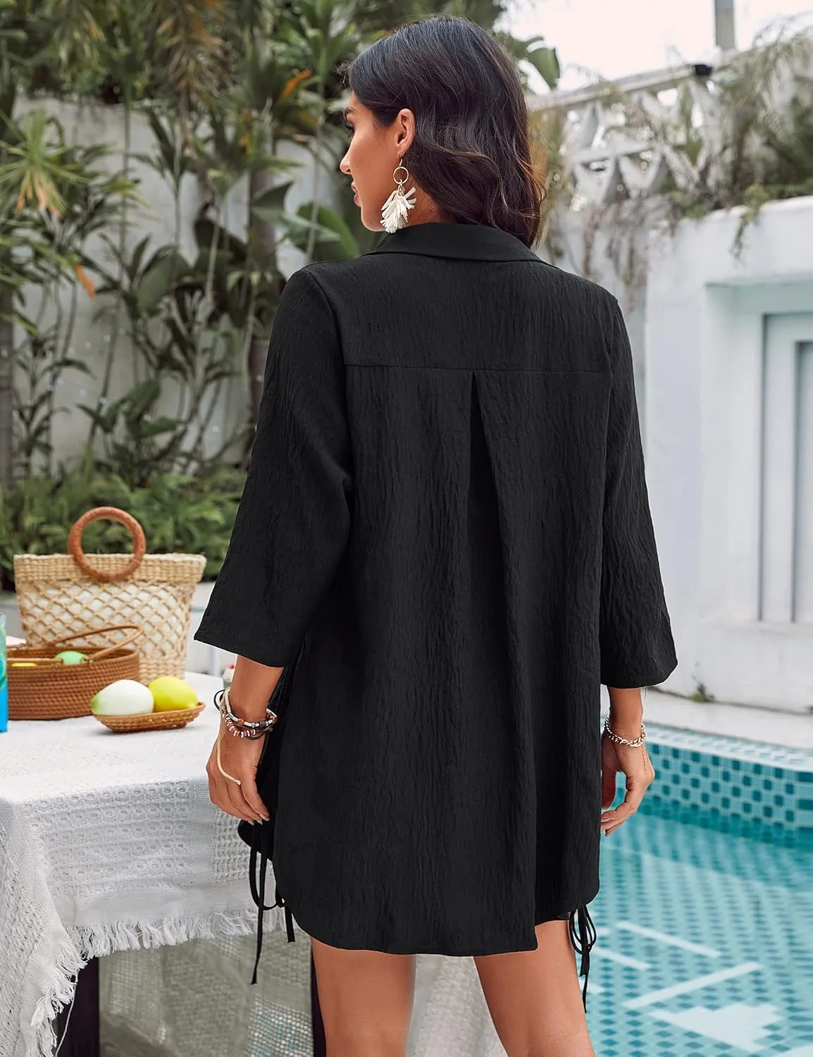 Blooming Jelly Womens Bathing Suit Cover Ups Bikini Swimsuit Coverup Drawstring Button Down Beach Dress Shirt