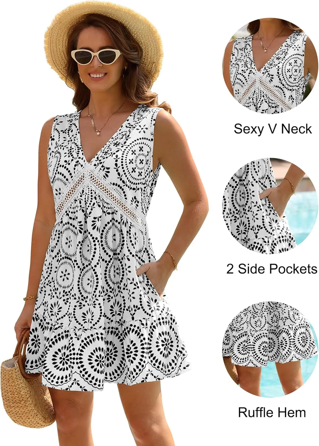 Blooming Jelly Womens Swimsuit Coverup Swimwear Bathing Suit Cover Up Floral Lace Boho Beach Dress with Pockets