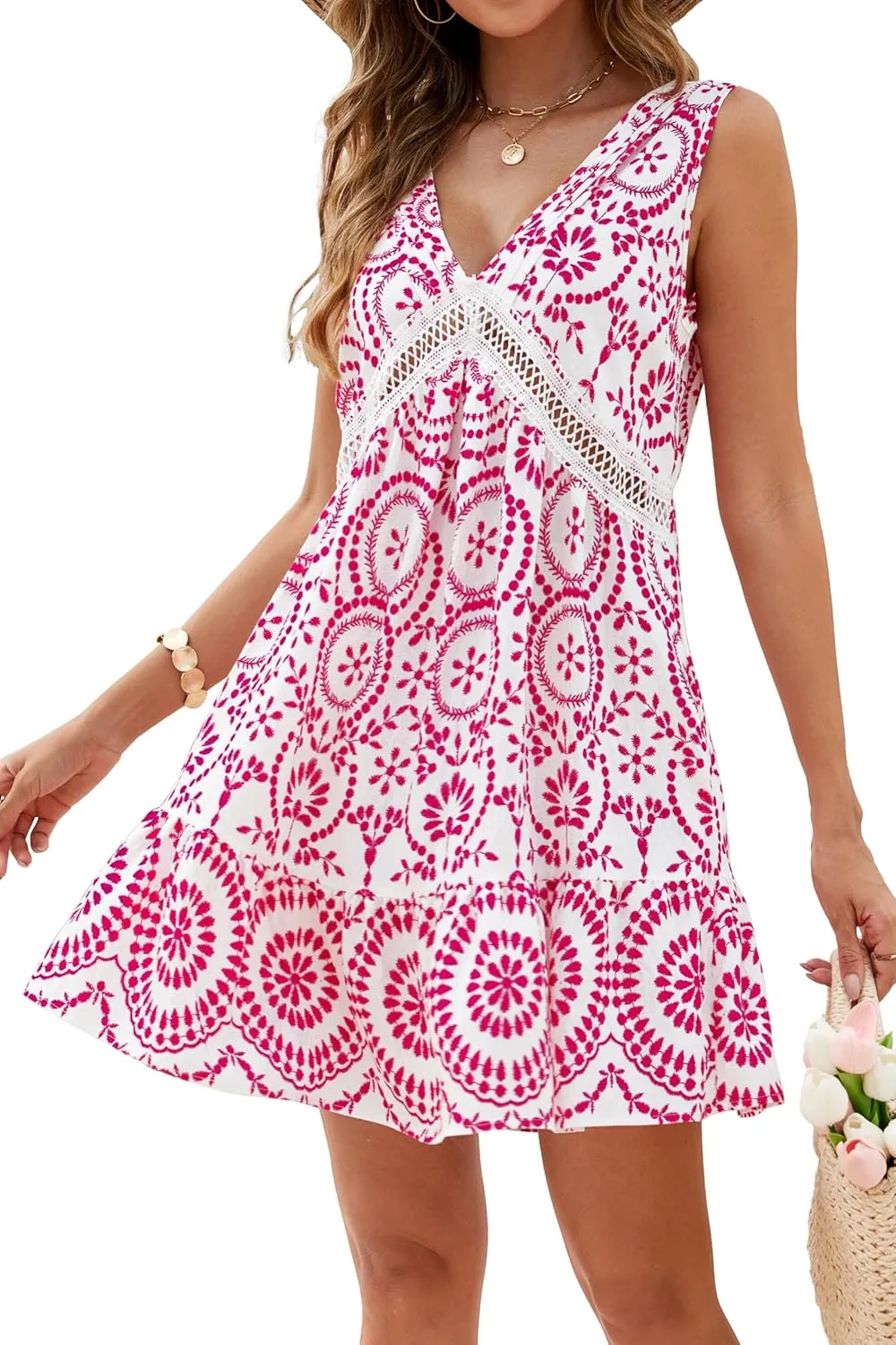 Blooming Jelly Womens Swimsuit Coverup Swimwear Bathing Suit Cover Up Floral Lace Boho Beach Dress with Pockets