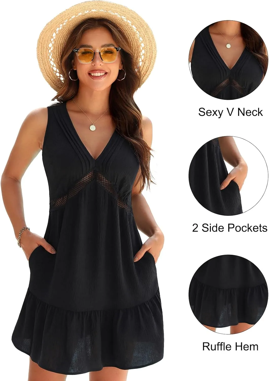 Blooming Jelly Womens Swimsuit Coverup Swimwear Bathing Suit Cover Up Floral Lace Boho Beach Dress with Pockets
