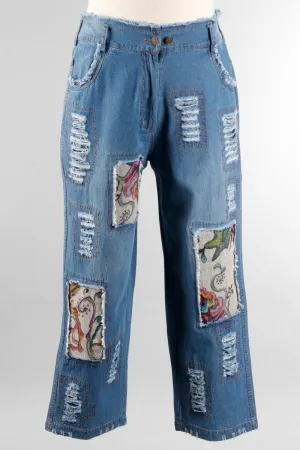 Blue Patchwork Swirl Jeans
