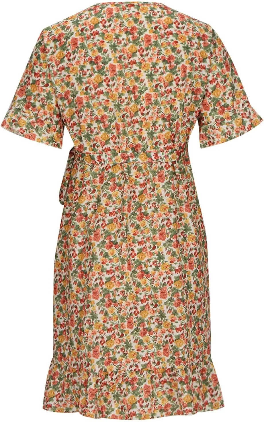 Boho Dresses for Women 2024 Short Sleeve Wrap V Neck Tie Waist A Line Mini Short Dress Floral Print Ruffle Hem Dress