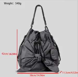 Bow Knot Backpack Shoulder Bucket Bag Casual Daily Travel Work large capacity lightweight Sweet Chic