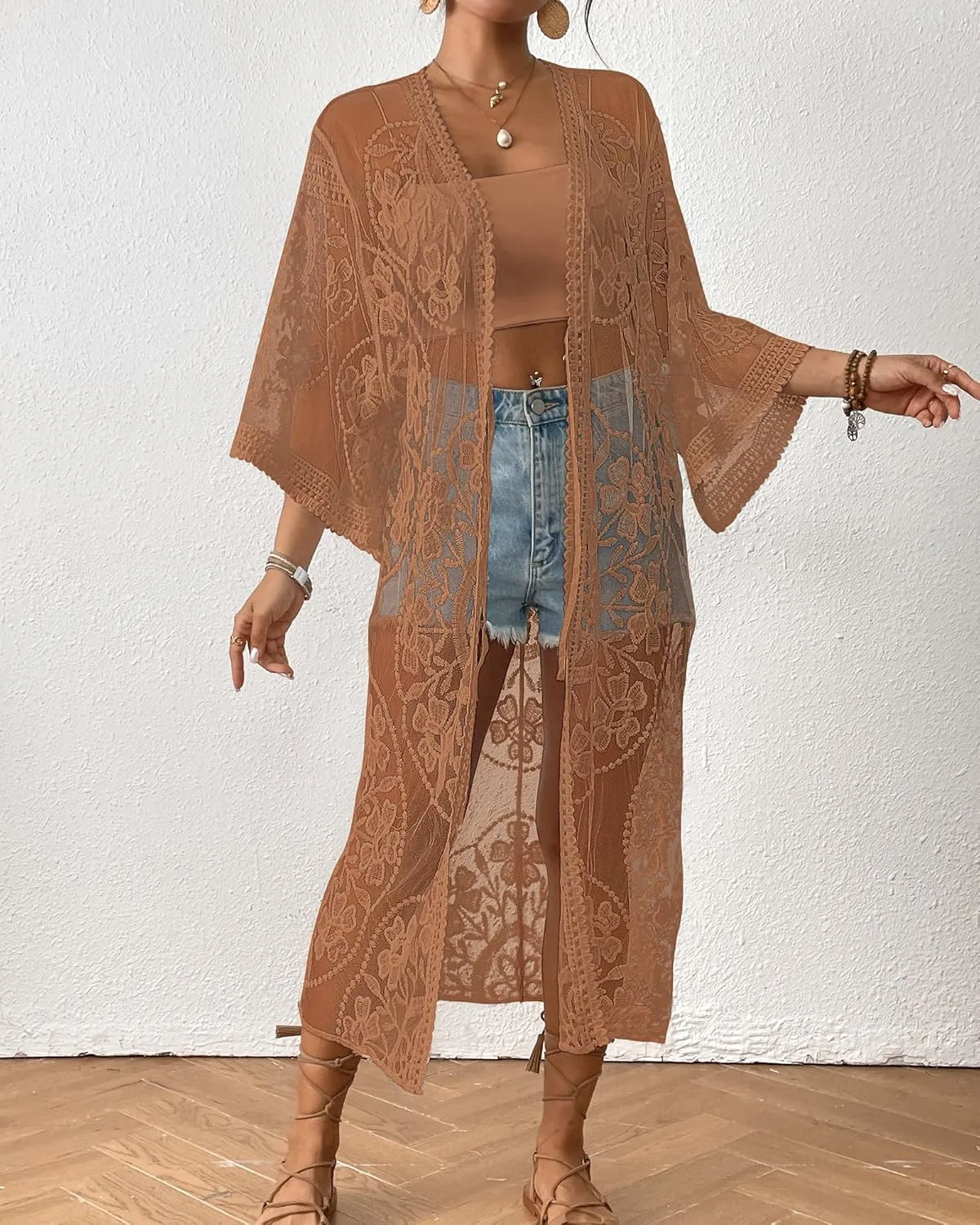 Bsubseach Kimonos for Women Lace Sexy Swimsuit Cover Ups Open Front Beach Robe Summer Cardigan