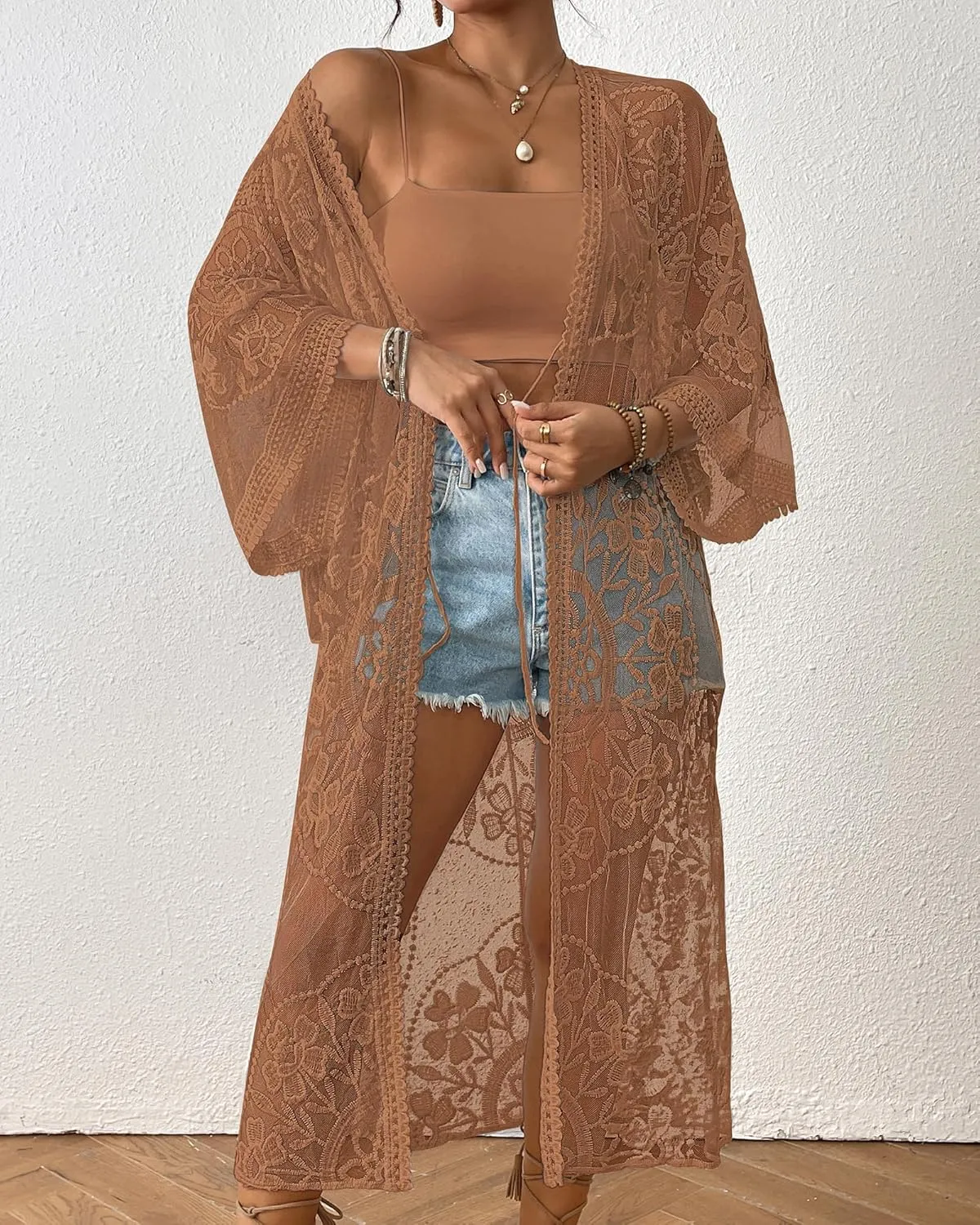 Bsubseach Kimonos for Women Lace Sexy Swimsuit Cover Ups Open Front Beach Robe Summer Cardigan