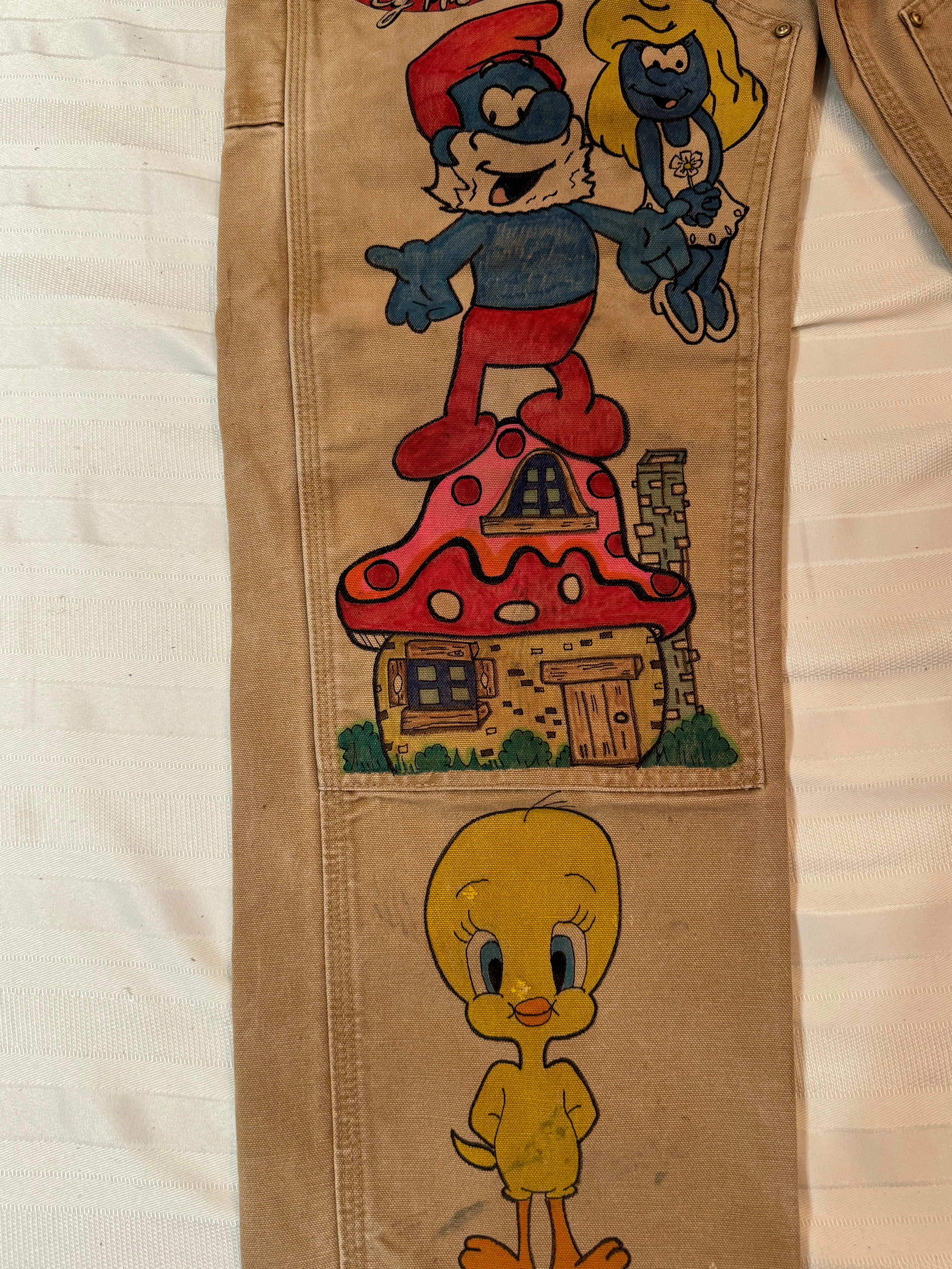 Buzz Lightyear 36x28 Vintage one of a kind hand drawn cartoon double knee Carhartt pants