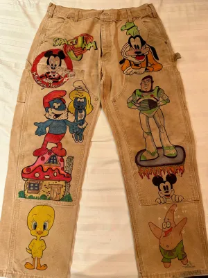 Buzz Lightyear 36x28 Vintage one of a kind hand drawn cartoon double knee Carhartt pants