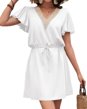 Charmo Women Swimsuit Coverup Ruffle Bathing Suit Cover Ups Drawstring Casual Summer Swimwear Sun Dress