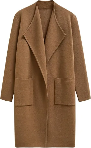 CHICWISH Women Open Front Knit Long Cardigan Patch Pocket Long Sleeve Fall Winter Casual Chunky Coatigan Sweater Coat