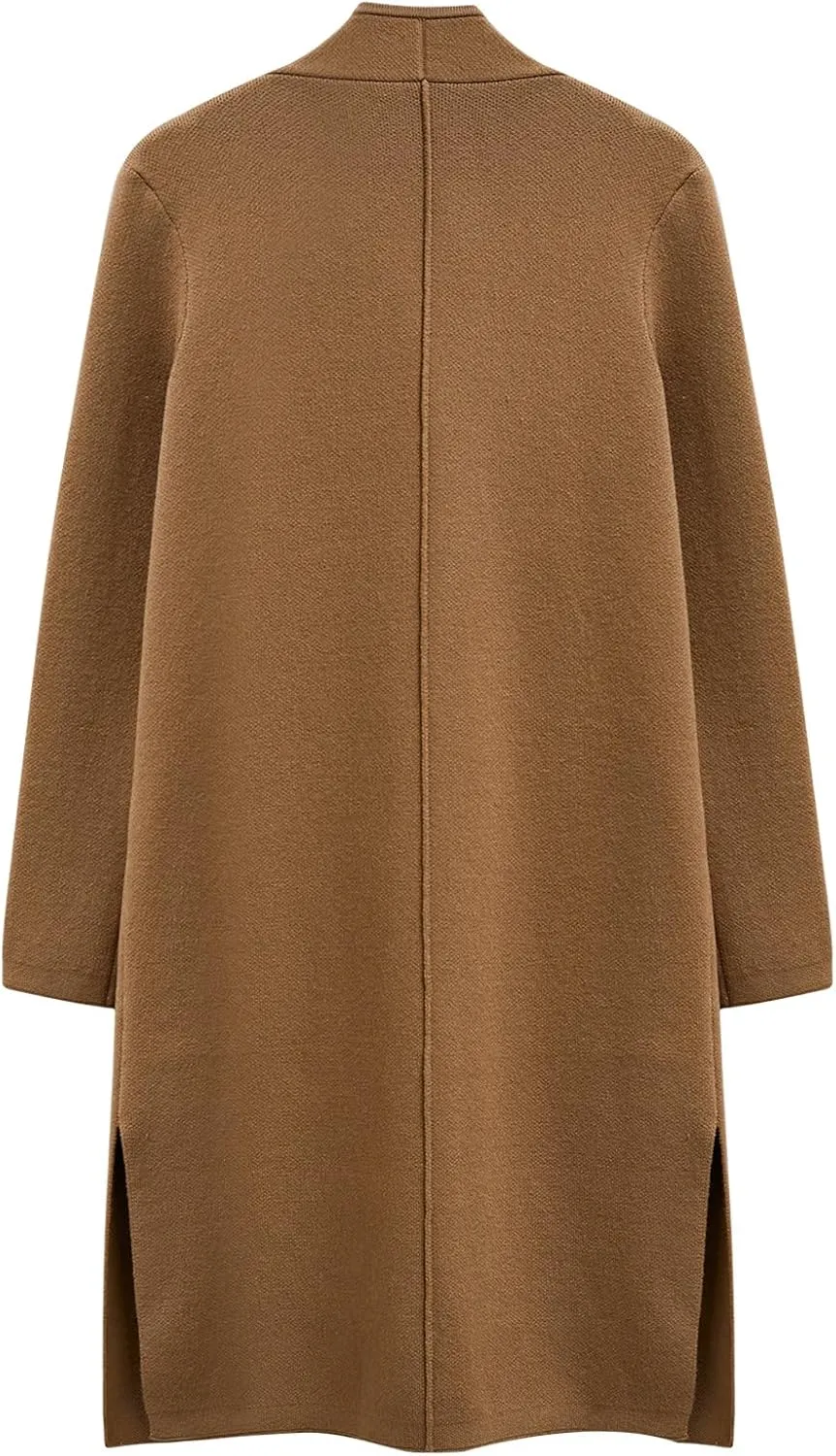 CHICWISH Women Open Front Knit Long Cardigan Patch Pocket Long Sleeve Fall Winter Casual Chunky Coatigan Sweater Coat
