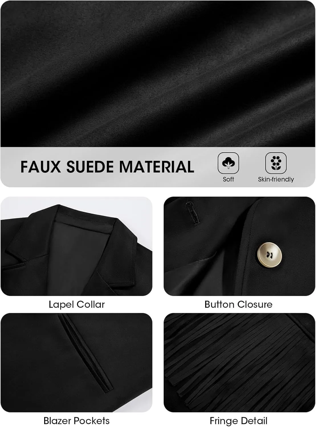 Cicy Bell Womens Faux Suede Fringe Jacket Casual Blazer Long Sleeve Lapel Button Front Suit Jackets